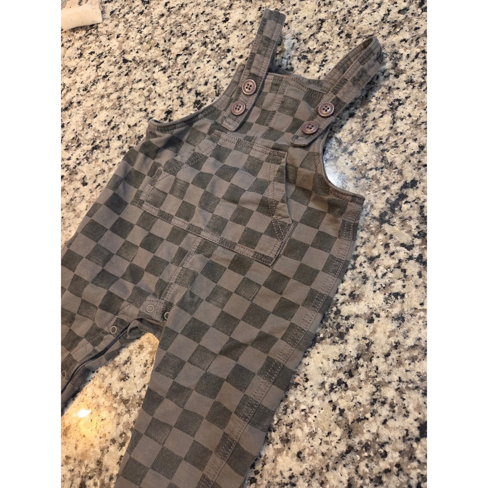 Tea Collection Grey Checkered Overalls 12-18 Months Baby Toddler Snaps